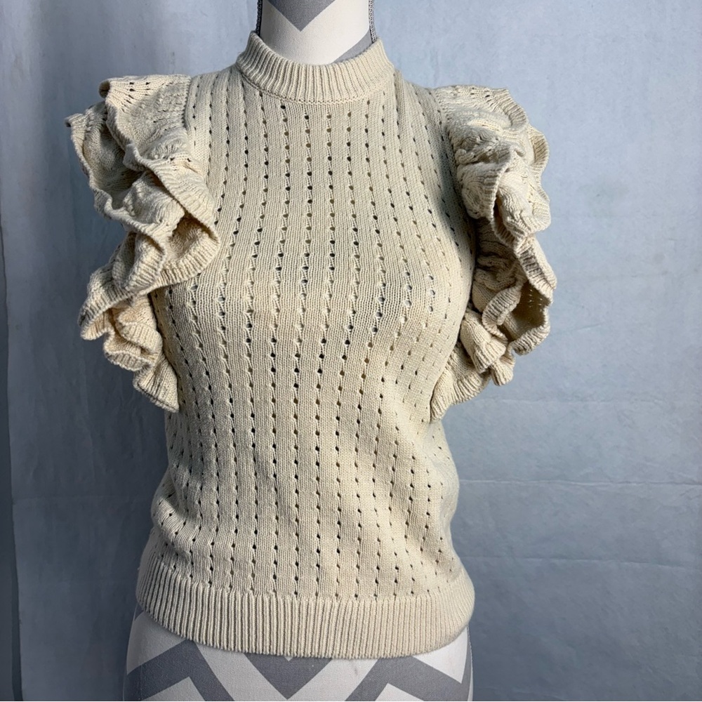Who What Wear Cream Ruffle Sweater